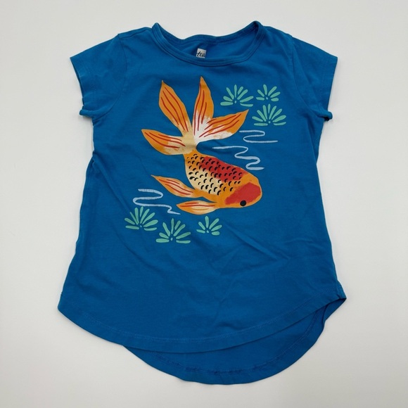 Tea Collection Girls Coy Koi Fish Tunic Top 5 Blue, Orange 100% Cotton - Picture 1 of 10